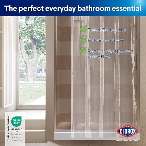 Clorox Shower Curtain Liner, Premium Medium-Weight Durable Waterproof 6g PEVA for Bathroom with Weighted Magnets, Extra Long 54" x 78", Clear 1 Pack thumbnail 9