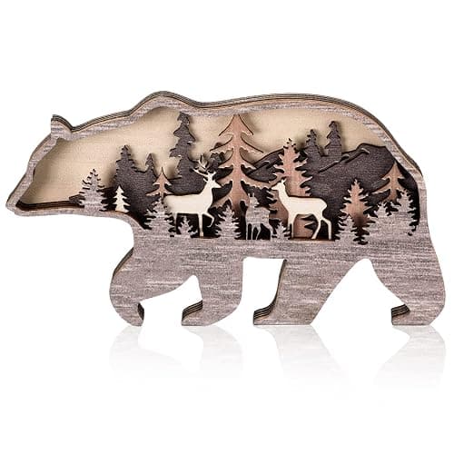 Honoson Forest Animal Rustic Wall Art Decor Wooden Farmhouse Wall Decoration Wooden Animal Decor Wood Forest and Mountain Ornaments for Cabin Bedroom Living Room Decor(Brown,Bear Style) - Image 1