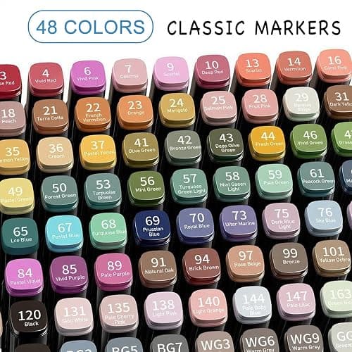 HEVEGRD 48 Colors Alcohol Markers Set, Dual Tips Blender Art Marker for Drawing Permanent Sketch Marker for adult coloring, Illustrations Alcohol Based Markers, Artist Pens thumbnail 5