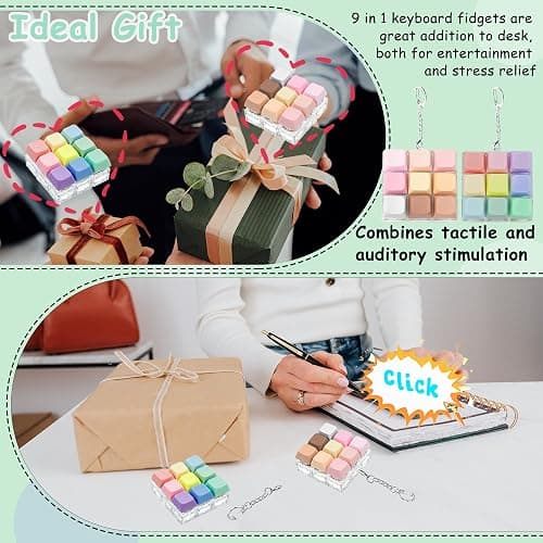 2 Pack 9 in 1 Keyboard Fidget Toy, Keyboard Fidget Keychain Anti-stress Keyboard Decompression Button Finger Clicker Toys Stress Relief Fidget Valentines Gifts Stuffers for Kids Women(Macaron,Morandi) thumbnail 5