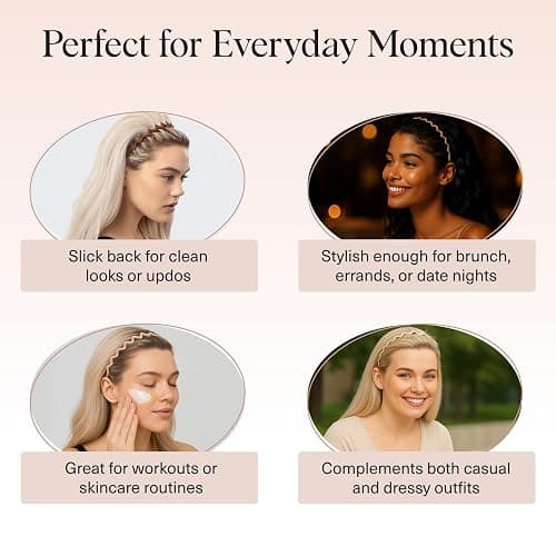 Kitsch Zig Zag Headbands for Women - Neutral, 2 pcs | Fashion Accessories for Slicked Back Styles | Comfortable Wavy Headbands | Comb Headband with Teeth thumbnail 6