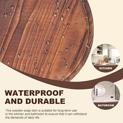 DEBETOOL Round Wooden Decorative Tray - Rustic Wood Soap Tray for Kitchen and Bathroom Counter Organizer, Farmhouse Kitchen Decor Wooden Riser for Soap Dish, Perfume, Candle, Potted thumbnail 3