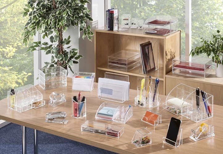 Osco Clear Acrylic Pen Pot – Round Transparent Pencil Holder & Desk Tidy – Durable Office Organiser for Stationery, Pens, Pencils & Makeup Brushes – H11 x W8 x D8 cm thumbnail 2