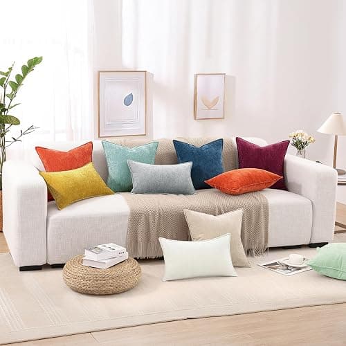 decorUhome Summer Couch Throw Pillow Covers 18x18 Set of 2, Decorative Soft Velvet Modern Cozy Chenille Pillow Cases with Elegant Design for Sofa Bed Living Room Home Decor, Sage Green thumbnail 9