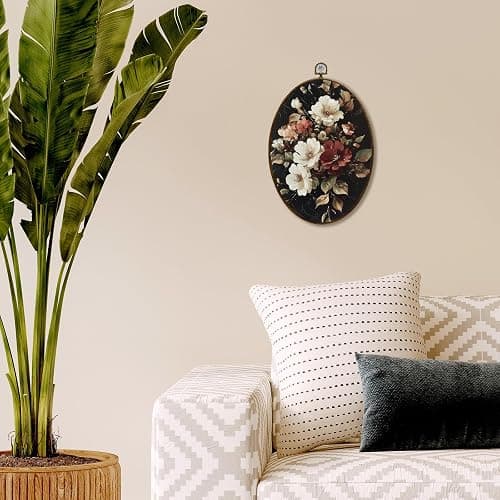 JQF Vintage Floral Oval Wall Decor, Cottagecore Moody Flower Oval Canvas Wall Art, Farmhouse Retro Floral Framed Prints Hanging Decor for Home Bedroom Living Room, 8.5x11.5 Inch thumbnail 4