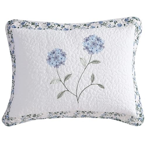 Beatrice Home Fashions Carnation Floral Embroidered Quilted Bedspread, Lightweight, All-Seasons, Standard Sham, Blue - Image 1