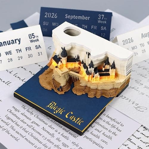 MACTANO 3D Art Calendar Memo Pad 2026, Creative Time Piece Calendar Magic Castle Rip Away Paper Carving Sticky DIY Note thumbnail 5