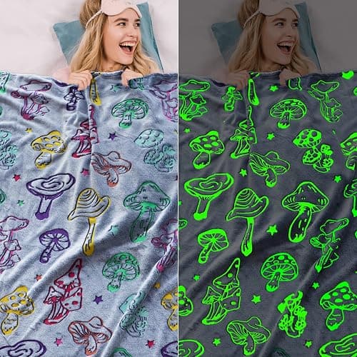 Gdindff Glow in The Dark Mushroom Blanket, Mushroom Gifts for Women Girls, Mothers Day Presents for Mom, Graduation Gifts for Kids Preschool Kindergarten, Cottagecore Mushrooms Decor Throw 50"x60" thumbnail 4