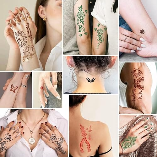MuseLuxe Temporary Tattoos Stencils Kit,Temporary Tattoos Kit - 8 Pcs 4 Color(Brown,Black,Cherry red,Green), Ink with Gloves,DIY Body Art Painting for Women Men Adults Kids thumbnail 5