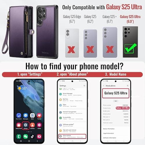 Defencase for Samsung Galaxy S25 Ultra Magnetic Wallet Case Compatible with Magsafe with RFID Blocking Zipper & Card Holder Women, PU Leather Detachable Phone Case for Galaxy S25 Ultra 6.9", Purple thumbnail 7