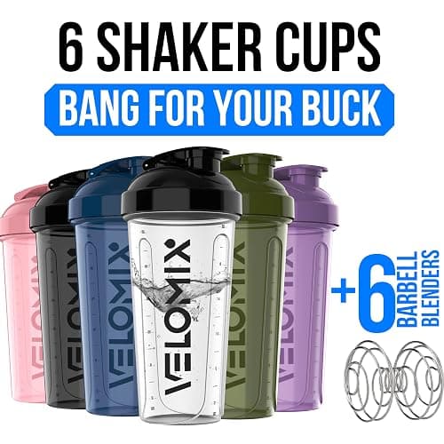 VELOMIX -6 PACK- 28 OZ Protein Shaker Bottles for Protein Mixes, Shaker Cups for Protein Shakes, Small Shaker Bottle Pack, Shaker Cup, Shakers for protein Shakes (Core Series) thumbnail 2