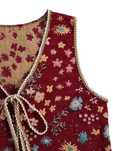GORGLITTER Women's Sleeveless Western Rodeo Country Concert Cowgirl Outfit Tie Front Cardigan Vest Top Casual Trendy thumbnail 5