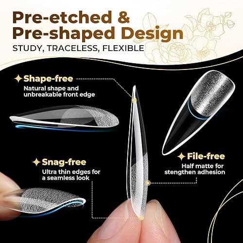 UNA GELLA Long Stiletto Gel Nail Tips 504PCS, Full Cover Pre-Etched | Long Almond Nails Tips, Sturdy Clear Stiletto Press on Nails, No C Curve Soft Gel Tip for DIY Nail Extension 12 Sizes thumbnail 3