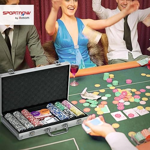 SPORTNOW Mallette de Poker Coffret de Poker Complet, verrouillable, avec 300 jetons 5 dés 2 Jeux de Cartes 3 Boutons 1 Tapis en Feutre + 2 clés Aluminium thumbnail 2