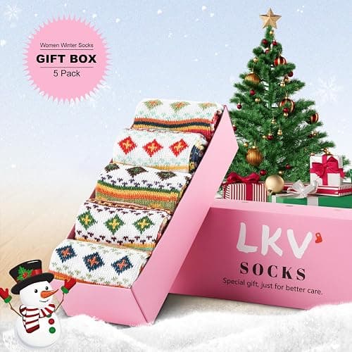 LKV 5 Pairs Wool Socks for Women - Cute Fuzzy Warm Colorful Crew Socks for Women Winter Christmas Stocking Stuffers Gifts thumbnail 3