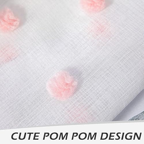 MYSKY HOME Pom Pom Sheer Curtains for Girls Bedroom Pink Curtains for Nursery 84 Inch Long Living Room Curtains 2 Panels Light Filtering Rod Pocket Semi Window Drapes 52 x 84 inch - 52"W x 84"L (Pack of 2) - Pink Pom Pom thumbnail 3
