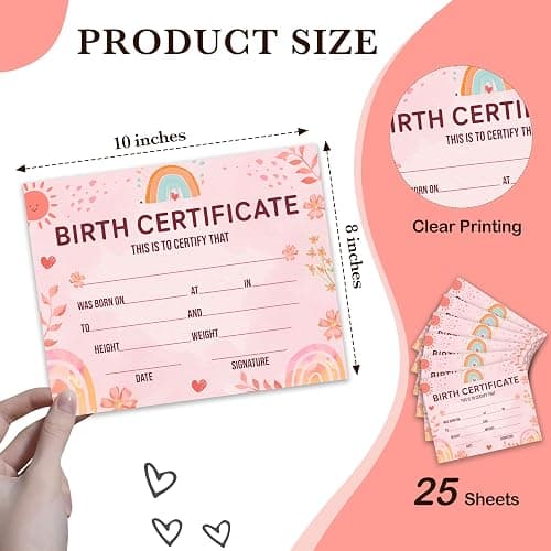 Birth Certificate for New Baby, Boho Rainbow Baptism Certificates for Church, 25 Pack Baby Dedication Certificates, Certificates of Baby Christening Recognition, Baby Shower Party Supplies -08 thumbnail 3