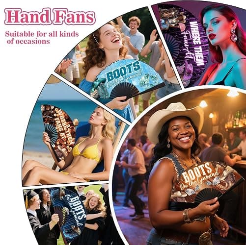 WINSD 13'' Large Fan Clack Fan Clacking Fans for Line Dancing Hand Fan Foldable Fan For Cowgirl Women Men (Design-2) thumbnail 7