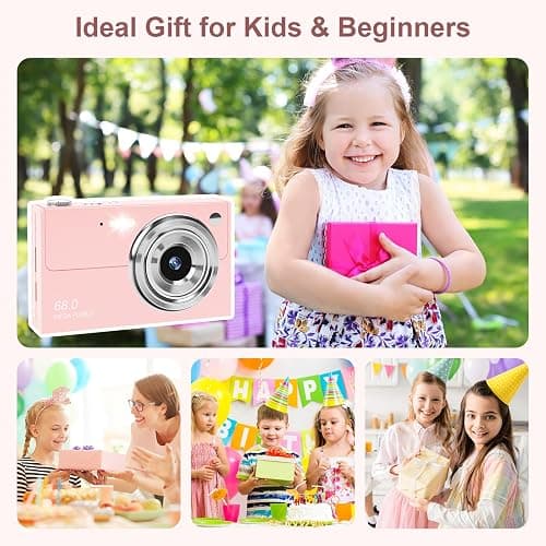 Digital Camera - 68MP Autofocus with 2.8" LCD Screen 16X Digital Zoom Anti-Shake Photography Vlogging Compact Photo Camera with 32gb SD Card for Kids Students Beginners Teens (All Pink) thumbnail 7
