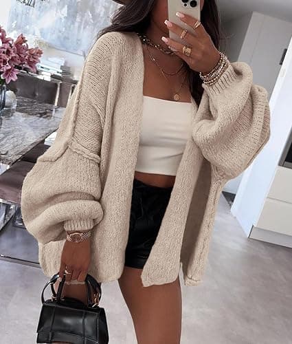 PRETTYGARDEN Womens Open Front Oversized Cardigan Sweaters | Soft Chunky Knit, Baggy Loose Fit, Long Lantern Sleeve Lightweight Sweater, Casual Daily Going Out, Fall Winter Outfits thumbnail 7