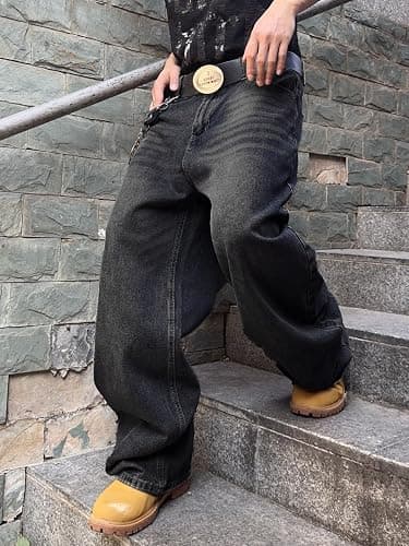 Zewool Mens Hip Hop Baggy Jeans Wide Leg Skater Jeans Casual Loose Denim Pants Y2k Skateboard Streetwear thumbnail 3