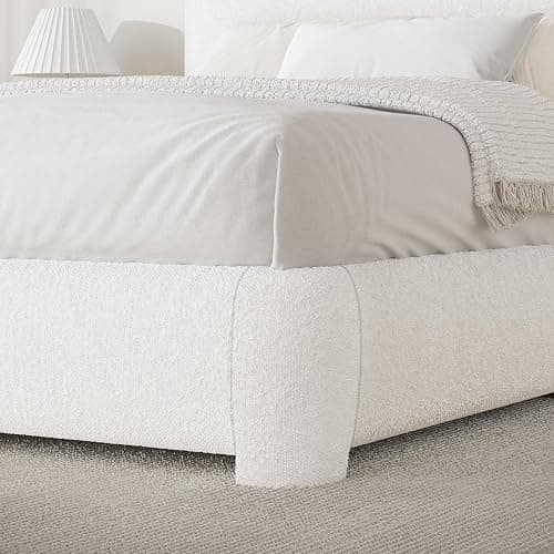 BarnFurin Twin Bed Frames with Headboard,Cloud Boucle Upholstered Platform Bed, Modern Style, Soft Rounded Corners, No Box Spring Needed, Easy Assembly, White thumbnail 5