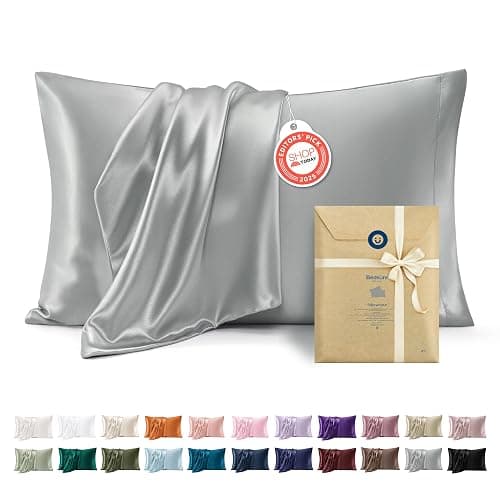 Bedsure Satin Pillowcase 2 Pack Similar to Silk Pillow Cases Standard Size, Pillow Case for Sleeping Women with Envelope Closure, Gifts for Women Men, Silver Grey, 20x26 Inches, 2pcs - Image 1