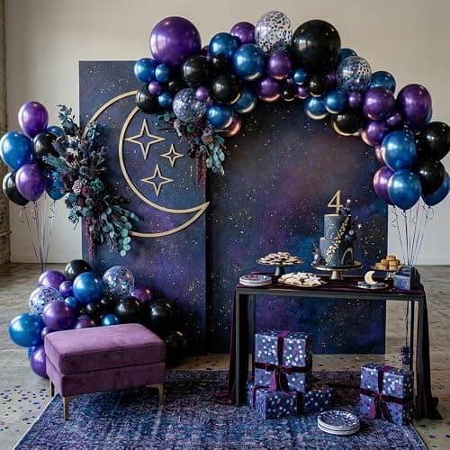 Purple and Blue Galaxy Balloons, 12 Inch Metallic Blue Dark Purple Blue Black Confetti Balloons for Galaxy Party Baby Shower Engagement Party Decorations thumbnail 8