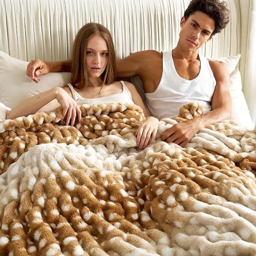Cozy Bliss Premium Ruched Faux Fur Throw Blanket for Couch, Double-Sided Soft Textured Fuzzy Plush Blanket for Home Decor, Bed & Living Room, Cozy Warm Minky 550GSM Blanket, 50 x 60 Inches, Brown Deer thumbnail 8