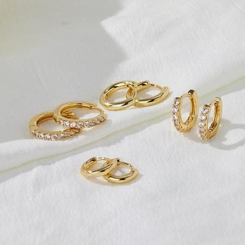 Gokeey Gold Huggie Hoop Earrings Set for Women, 14K Real Gold Plated Small Hypoallergenic Earrings Sets for Multiple Piercings Jewely, Tiny Cartilage Hoop Earrings for Women thumbnail 5