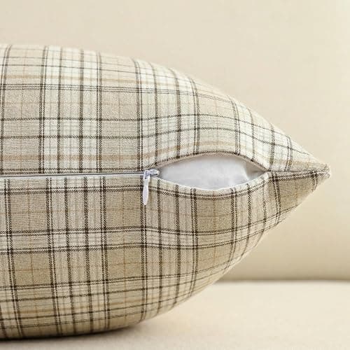 AVOIN colorlife Spring Summer Khaki White Plaid Decorative Throw Pillow Covers, 18 x 18 Inch Holiday Scottish Tartan Cushion Case Farmhouse Decoration for Sofa Couch Set of 2 thumbnail 7