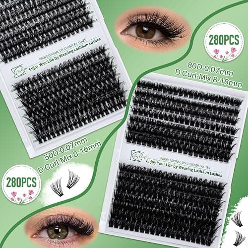 LASHSUN Lash Clusters Kit Wispy Eyelash Clusters Kit 1672PCS Multi-Type DIY Lashes Pestañas Postizas Naturales+Lash Bond and Seal*2,Remover*2,Lash Tweezers*2,Mascara Brush*2(6 Boxes Kit-2) thumbnail 4