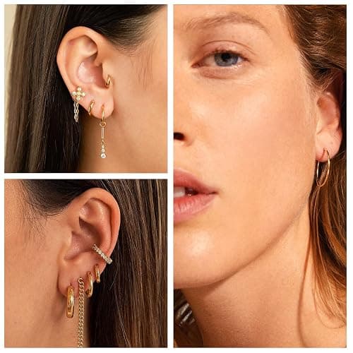 Gold Hoop Earrings for Women Sterling Silver Post Small Gold Hoop Earrings 14k Real Gold Tiny Hypoallergenic Small Hoop Earrings Set for Women Men Girls 13/15 /20mm PABBEU thumbnail 6