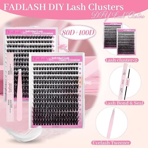 FADLASH Lash Clusters Kit 80D+100D Eyelash Clusters Natural D Curl Eyelash Extensions 8-16mm with Lash Bond and Seal Lash Tweezer for Beginners (80D+100D, 2Pack) thumbnail 2