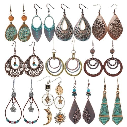 11 Pairs Vintage Drop Dangle Earrings for Women Boho Earring Jewelry Set Retro Flower Dangly Earring Teardrop Sun and Moon Earrings for Mother's Day Christmas - Image 1