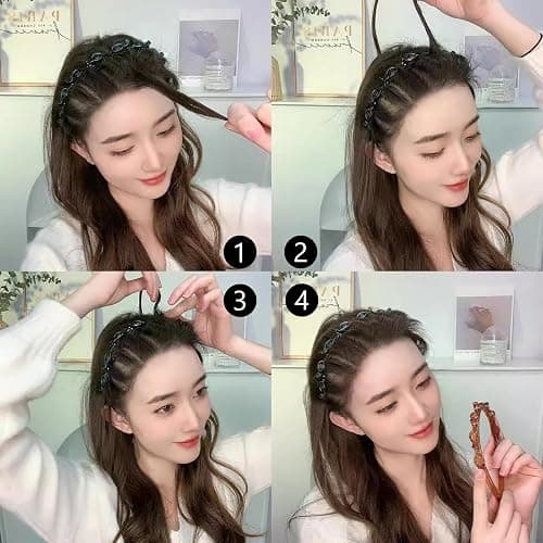 acDesign 4 Pcs Headband with Clips, Professional Weave Bangs Hairstyle Hairpin Headband, Clip Headbands for Women (2Black and 2Red) thumbnail 7