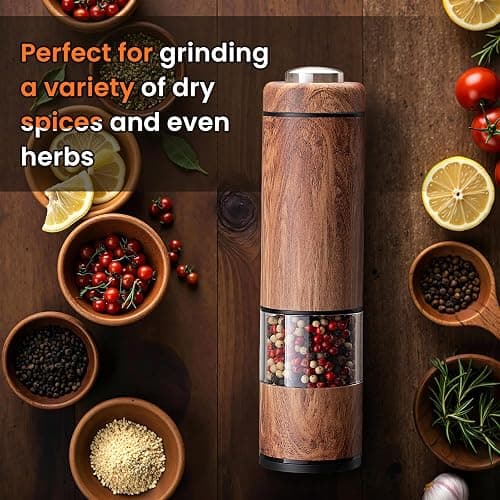 Electric Salt and Pepper Grinder Set, Refillable, Salt and Pepper Shaker, Automatic Salt and Pepper Grinder Set with LED Light, Adjustable Coarseness, One Hand Operation, Mill thumbnail 9