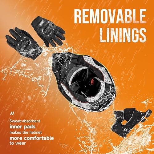 OUMURS Adult ATV Dirt Bike Helmet with Goggles Gloves & Mask Quick Release Buckle Adjustable Sun Visor Motorcycle Adult Helmet Off-Road Motocross Downhill Moped MX for Unisex-Adult thumbnail 4