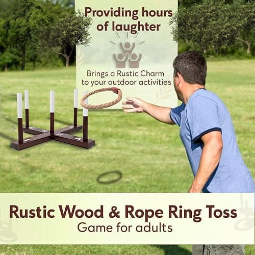 CircleCraft Rustic Ring Toss Game for Kids & Adults – Outdoor Yard Games with Rope Rings, Portable Wooden Lawn Game for Family Fun, Backyard, Beach, Camping & Picnic Activities for Christmas & Easter thumbnail 3