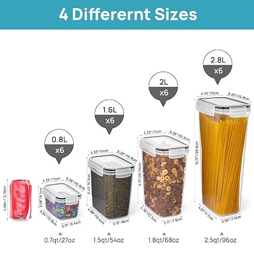 Airtight Food Storage Containers with Lids, Vtopmart 24 pcs Plastic Kitchen and Pantry Organization Canisters for Cereal, Dry Food, Flour and Sugar, BPA Free, Includes 24 Labels，Black thumbnail 3