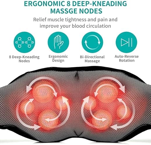 Nekteck Shiatsu Neck Massager for Pain Relief Deep Tissue with Heat, 3D Kneading Massage Pillow Back Shoulder Massagerfor Body Muscle, Plug-in Use for Home Office Car, Gifts for Mom Dad Him Her thumbnail 2
