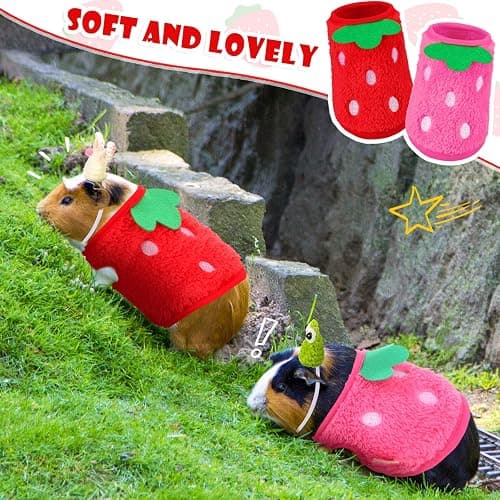 Mixweer 4 Pieces Guinea Pig Stuff Includes 2 Guinea Pig Clothes and 2 Cute Mini Hats with Adjustable Strap Small Animal Warm Vest Cozy Hand Knitted Hat for Hamster Bunny(Frog Style) thumbnail 7