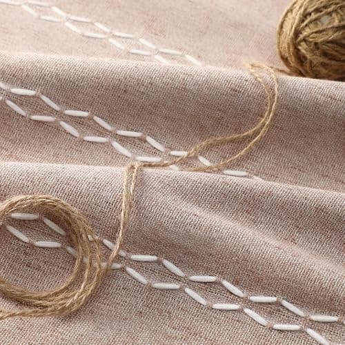 Taupe Boho Blackout Curtains 2 Panels 84 Inch for Living Room Bedroom, Blush Beige Warm Linen Texture Farmhouse Curtains with Tassels and White Cotton Embroidery Vintage Rustic Country Western thumbnail 6