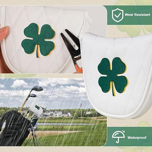Golf Magnetic Putter Headcover, Four-Leaf Clover Putter Cover for Blade & Mallet, White thumbnail 6