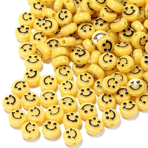 Smile Face Beads, 10mm Happy Face, Acrylic, Cute Spacer Beads, Necklace and Bracelet Making, Jewelry Supplies, 100pcs (Yellow) thumbnail 3