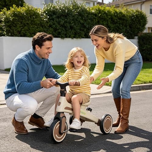 Kids Tricycle, 6 in 1 Baby's Toddler Trike with Adjustable Handle(Coffee) | Reversible Seat and Canopy, Baby Stroller for 1-6 Year Olds, All-Terrain Wheels, Best Gift Suitable for Outdoor Activities thumbnail 2
