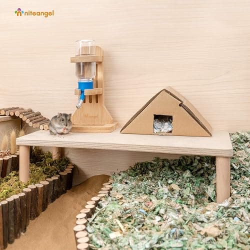 Niteangel Hamster Play Wooden Platform for Putting Small Animal's Food Bowl Drinking Bottle and Other cage Accessories (Rectangle - 7" Height) thumbnail 3