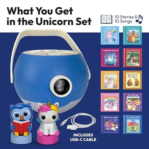 LUNA STORYTIME Kids Book Projector - 5 Unicorn & 5 Classic Read-Aloud Stories, 10 Songs, Night Light & Soothing Dream Music | Children Ages 3+ Storytime Projector for Kids & Toddlers | Owl & Unicorn thumbnail 3