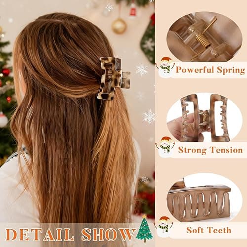 Auseibeely 6 Pcs Rectangle Tortoise Shell Claw Clip - 3.35 Inch Medium Hair Clips for Women and Girls, Non-slip Square Claw Clips for Thick/Thin Hair, Banana Jaw Clips Accessories for Christmas Gift thumbnail 3