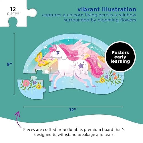 Crocodile Creek 12-Piece Mini Jigsaw Puzzle - Fun Floor Puzzles for Kids Ages 2-4 and Up - Heavy-Duty Shaped Box for Storage - Sweet Unicorn - 12" x 9" Finished thumbnail 3